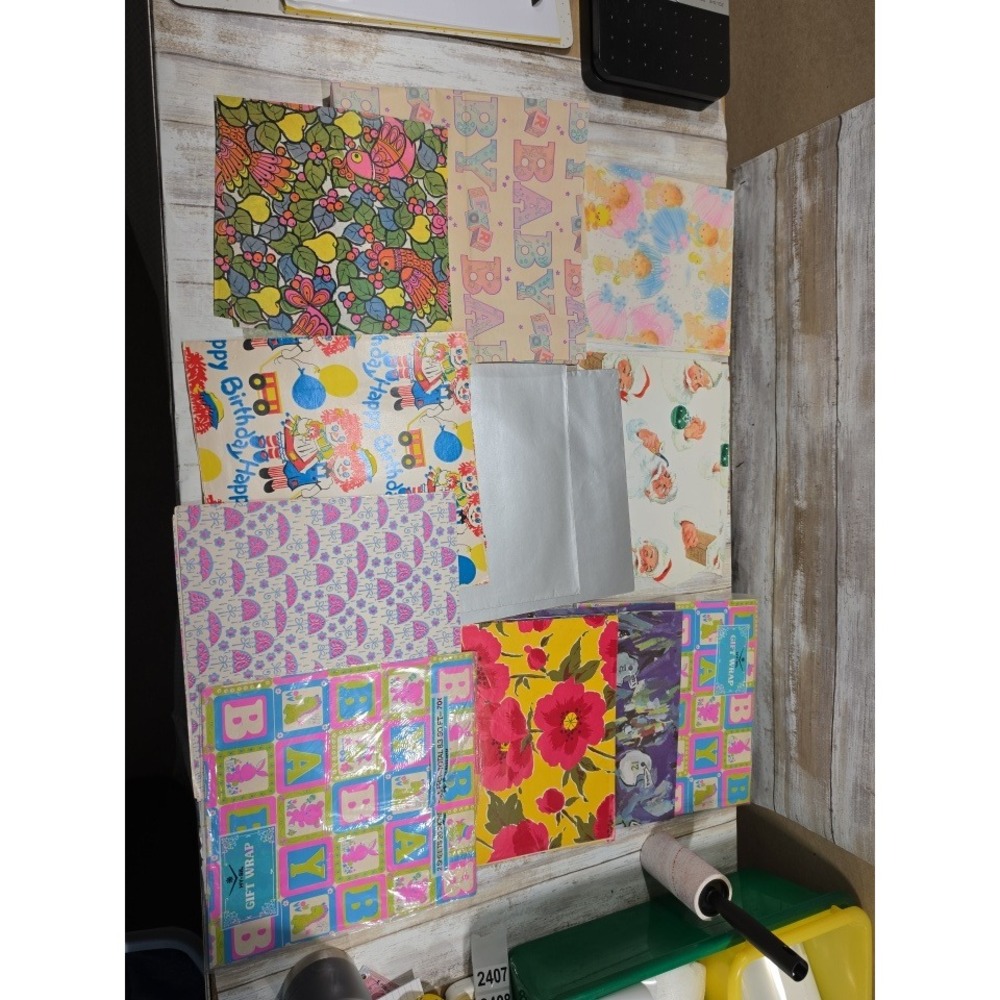 Vintage Gift Wrap Lot Hy-Sil‎ Norcross Santa Floral Baby Football Retro Paper